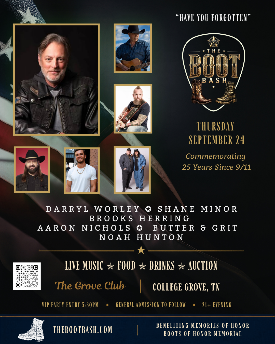 The Boot Bash — Thursday September 24, benefiting Memories of Honor Boots of Honor Memorial