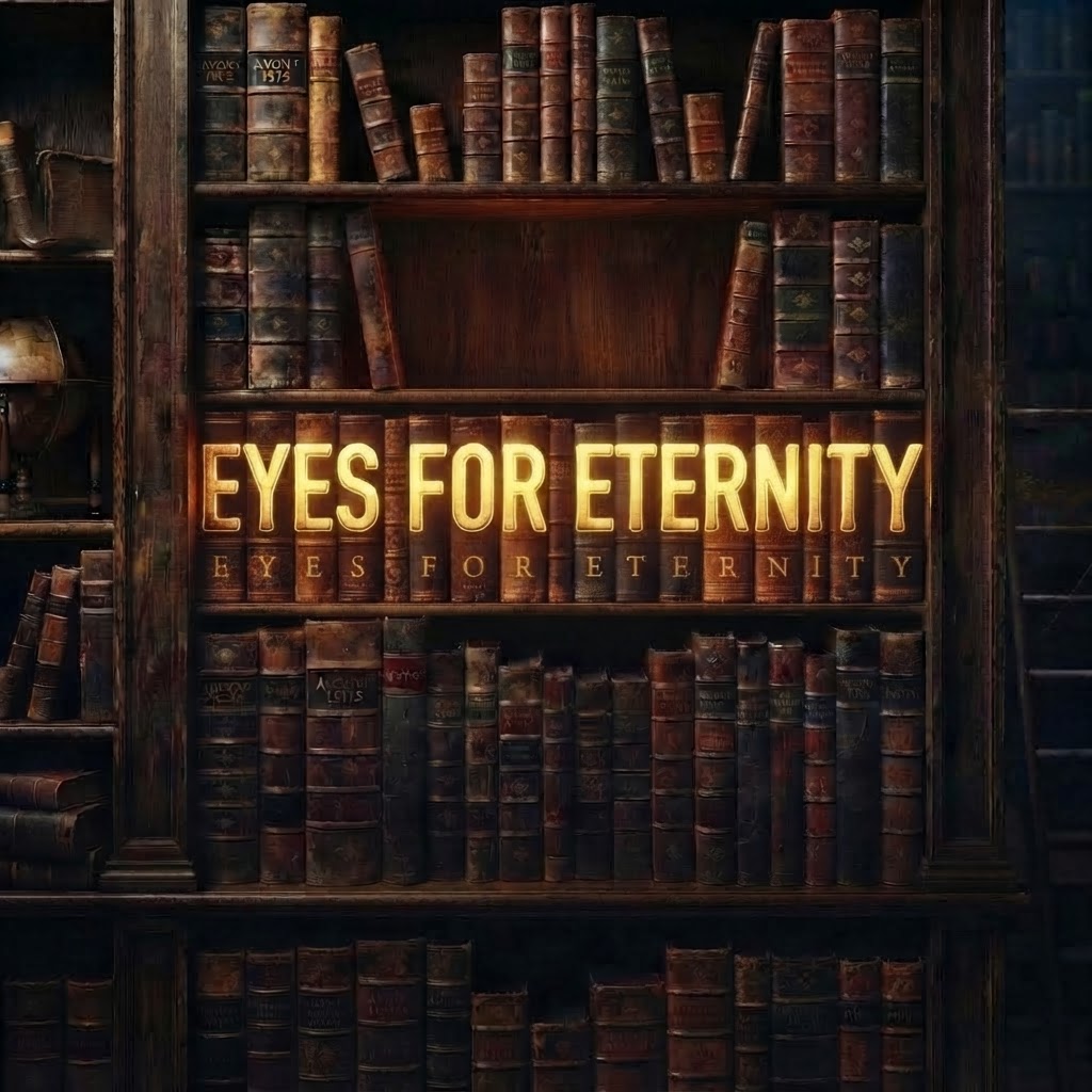 Bookshelf with Eyes for Eternity title on the book spines