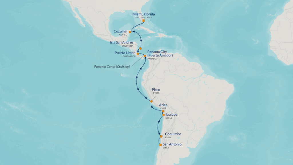 Southern America & Panama Canal Route Map