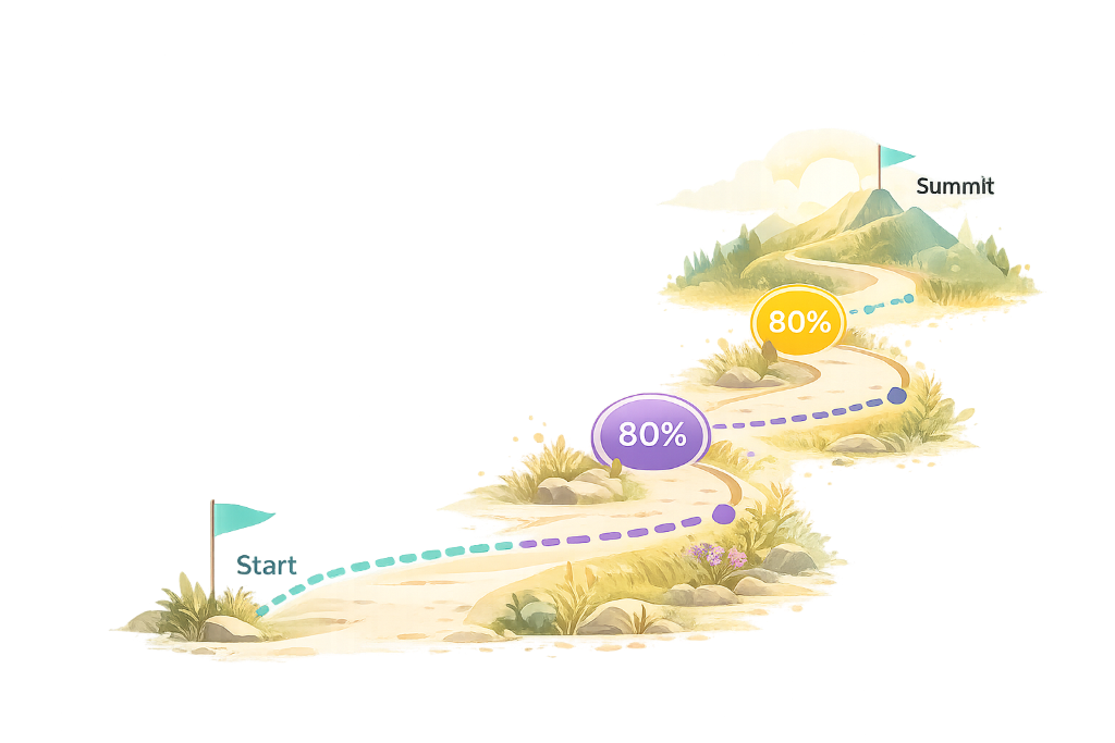 A winding journey path from Start to Summit with milestone markers
