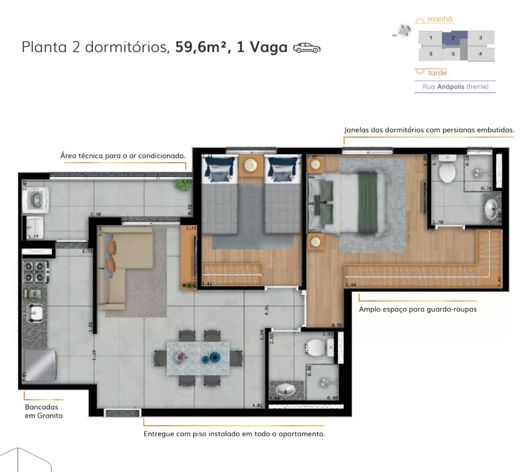 Planta 2 dormitórios