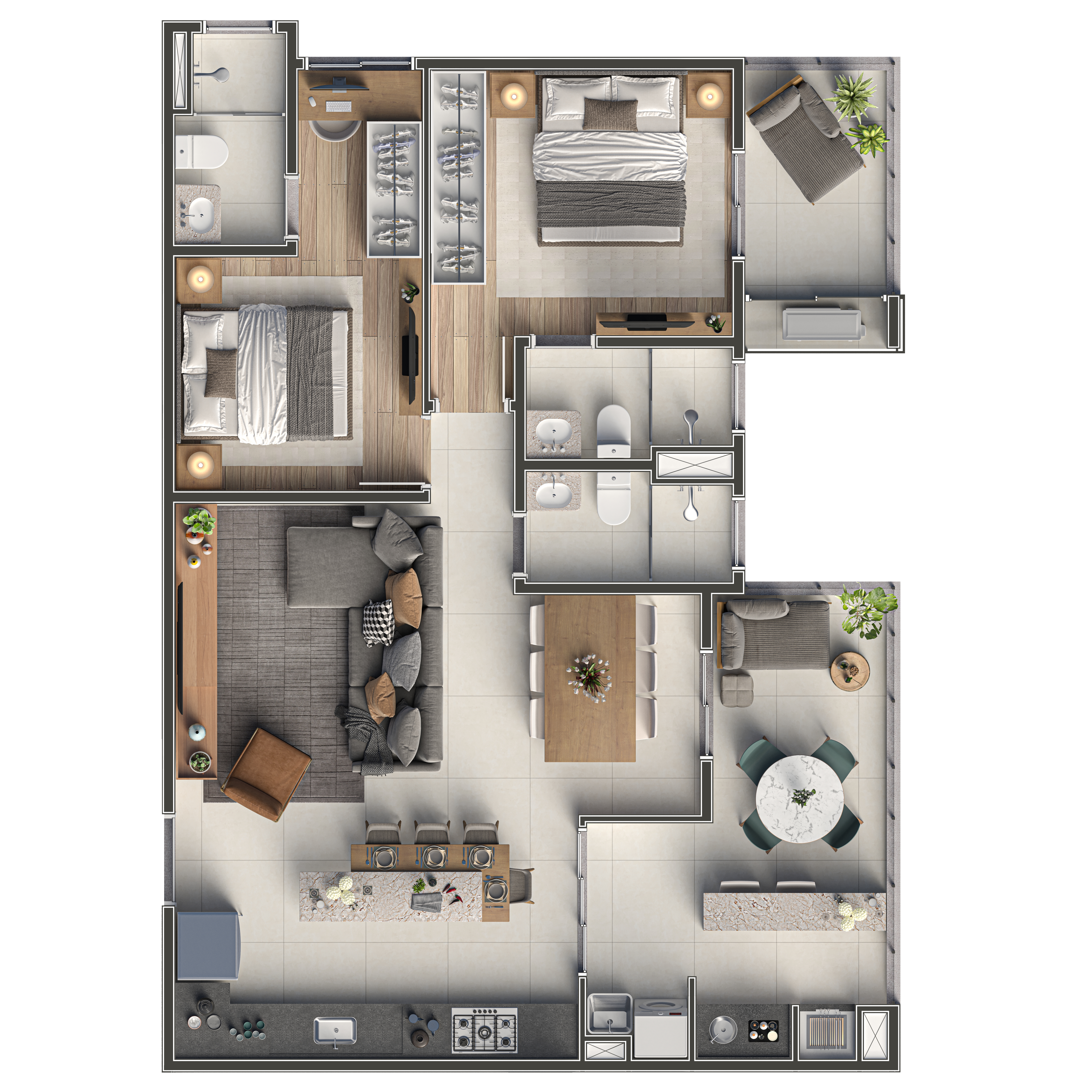 Planta 87m² · 3 suítes
