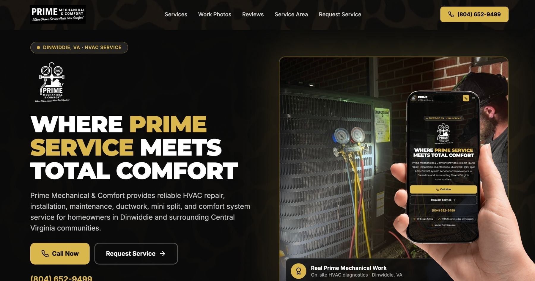 Prime Mechanical & Comfort custom HVAC website concept