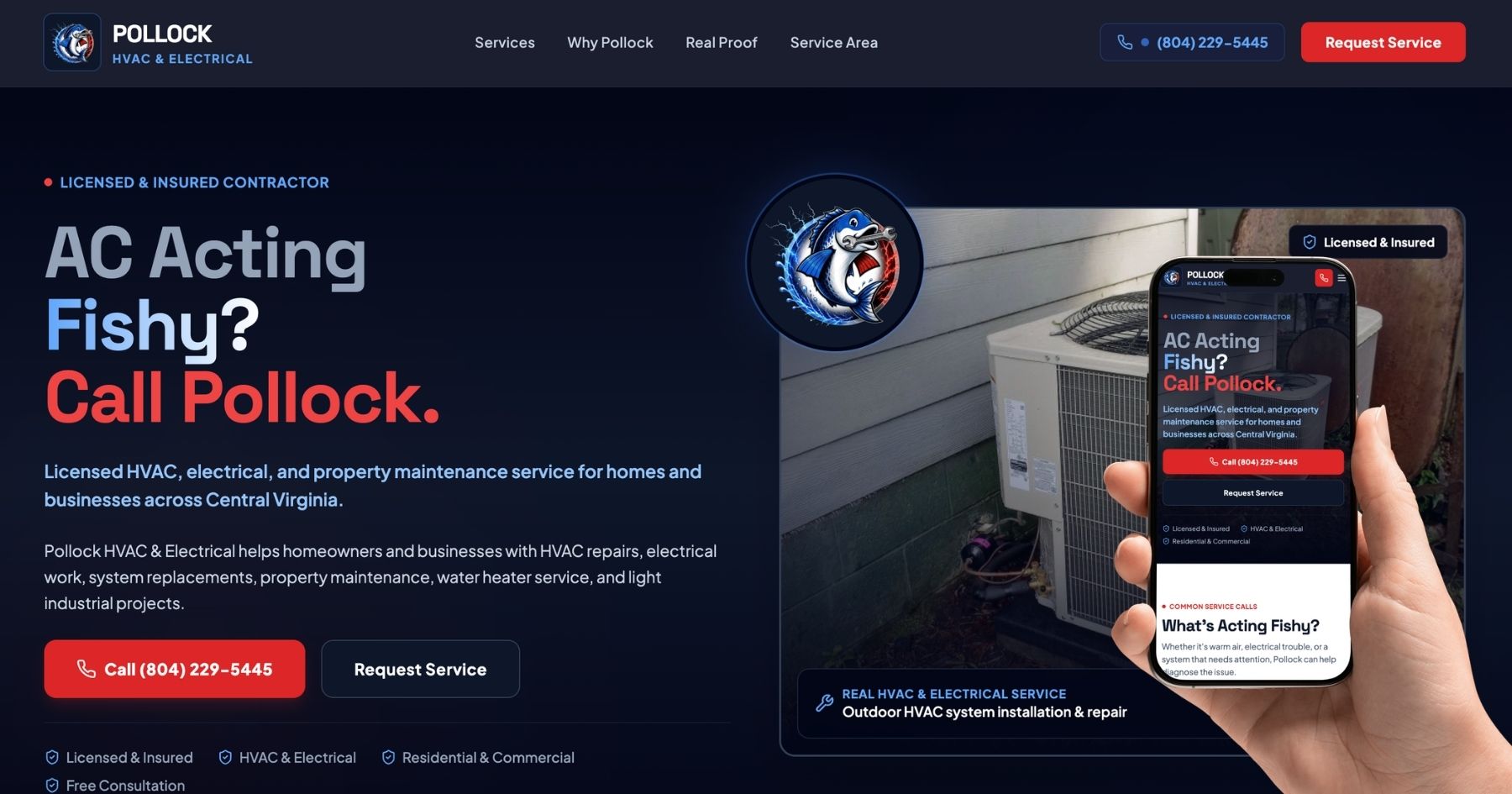 Pollock HVAC & Electrical custom HVAC website concept