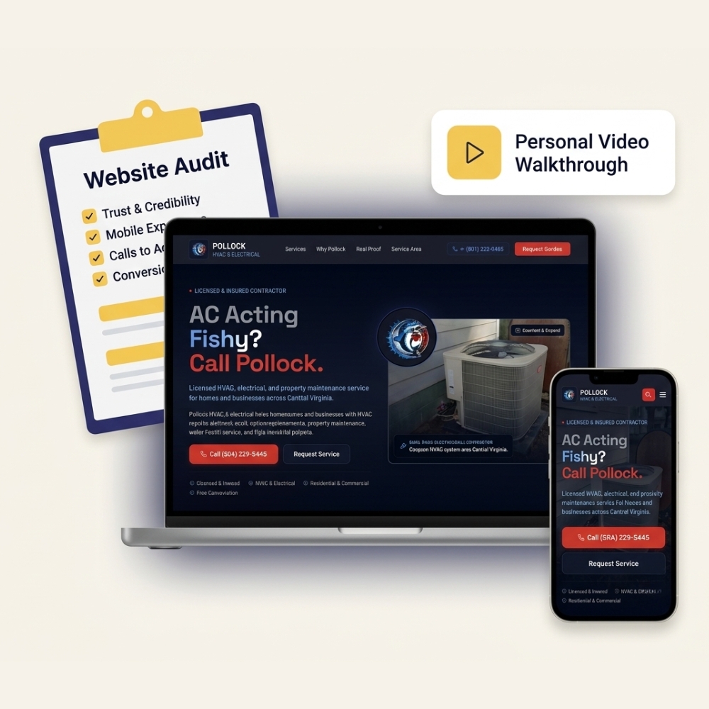 Free website preview package including laptop preview, mobile preview, website audit, and personal video walkthrough