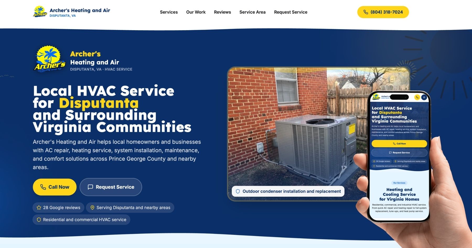 Archer's Heating and Air custom HVAC website concept