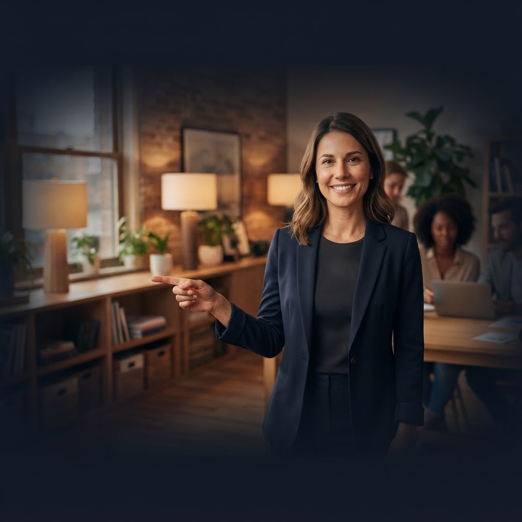 Marketing professional presenting the AI-powered growth message