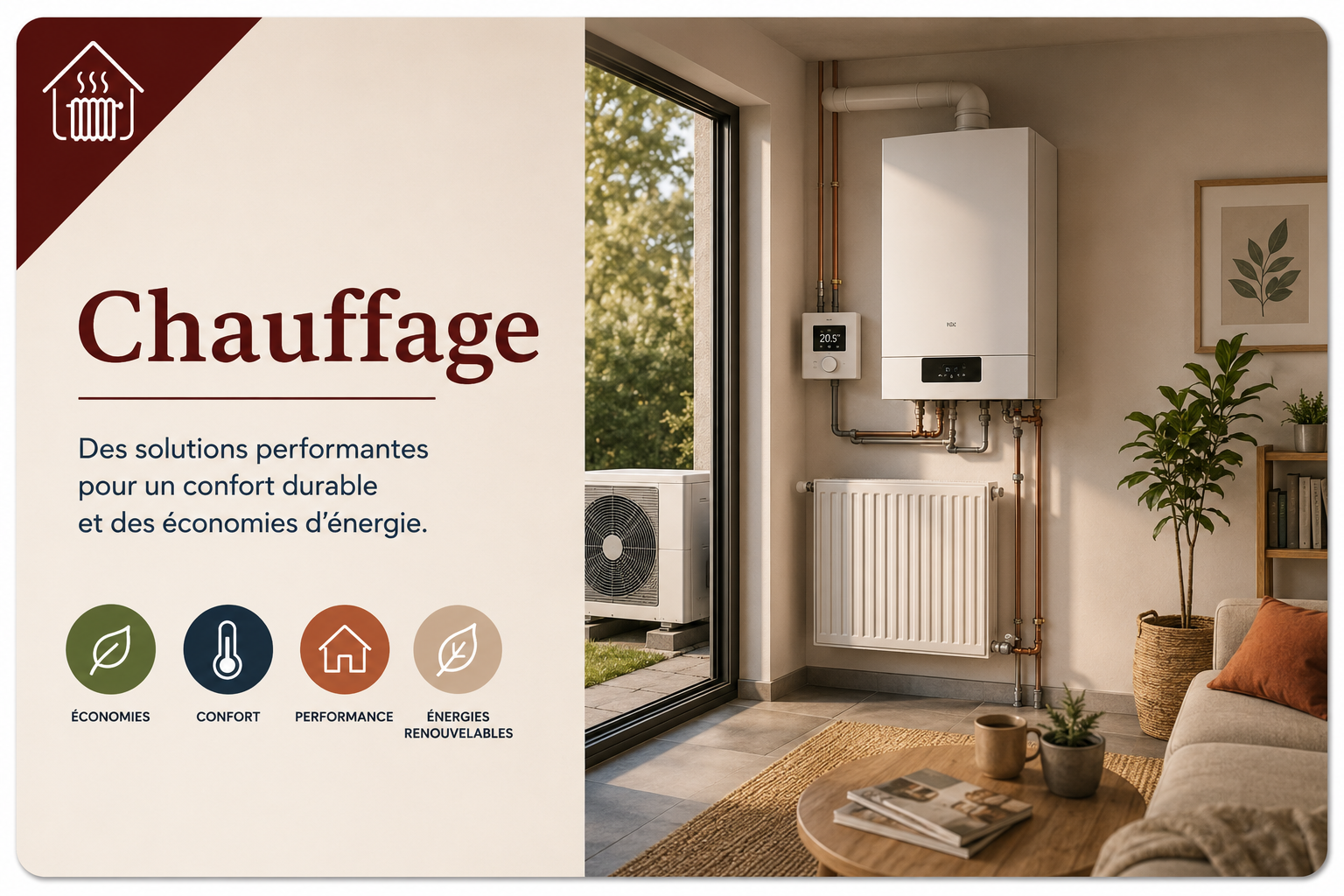 Installation de chauffage performante dans un intérieur lumineux