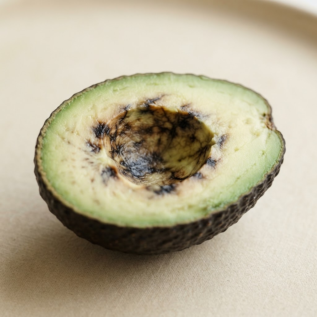 Hass avocado showing internal browning around the seed