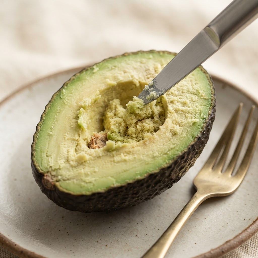 Mealy avocado showing dry grainy flesh