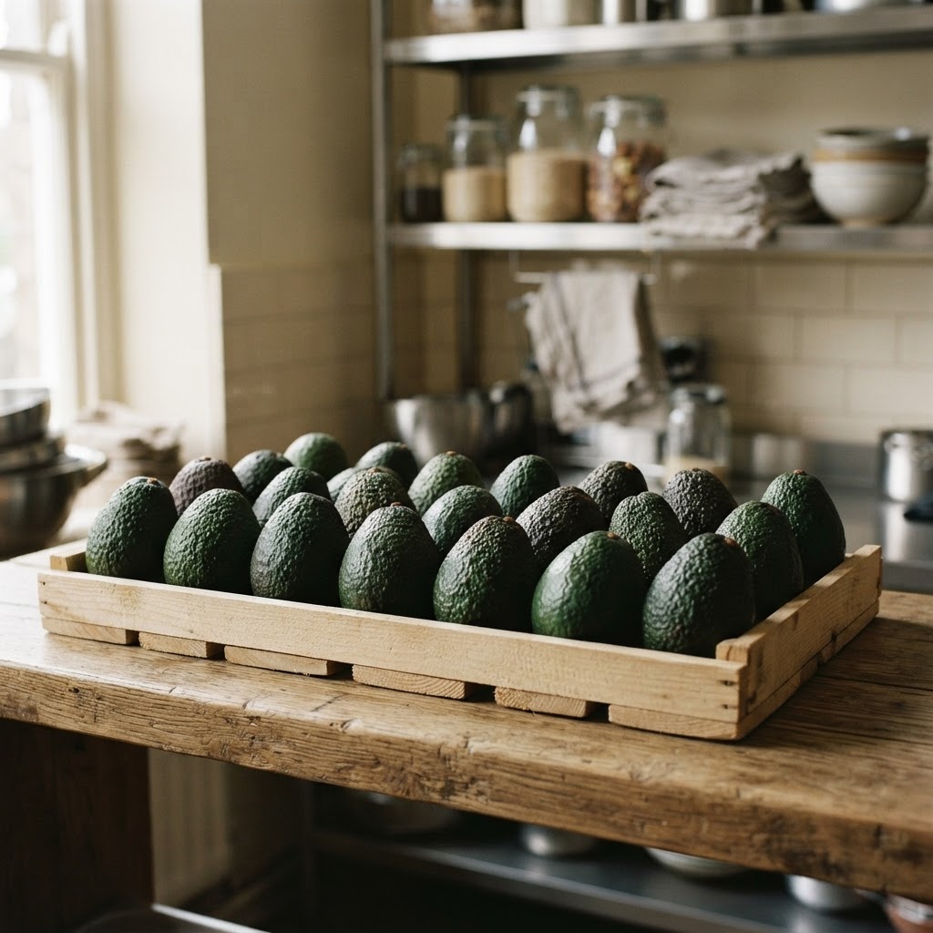 Firm avocados stored at room temperature while ripening