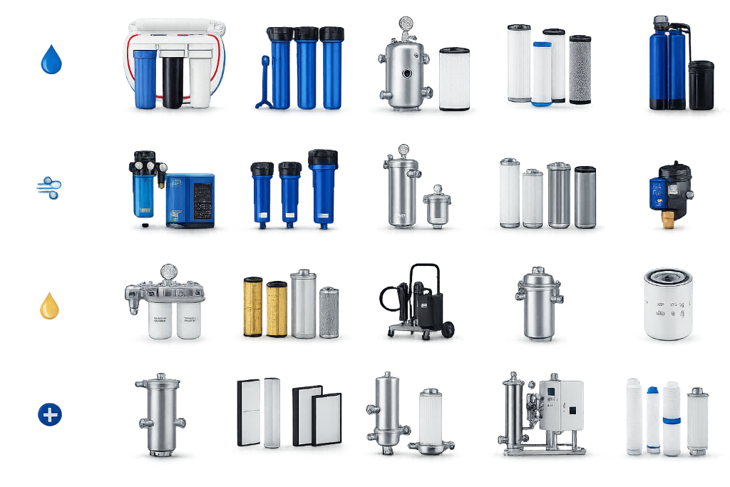 Linhas de Filtros Techmax EPI — Água, Ar, Óleo e Hospitalar