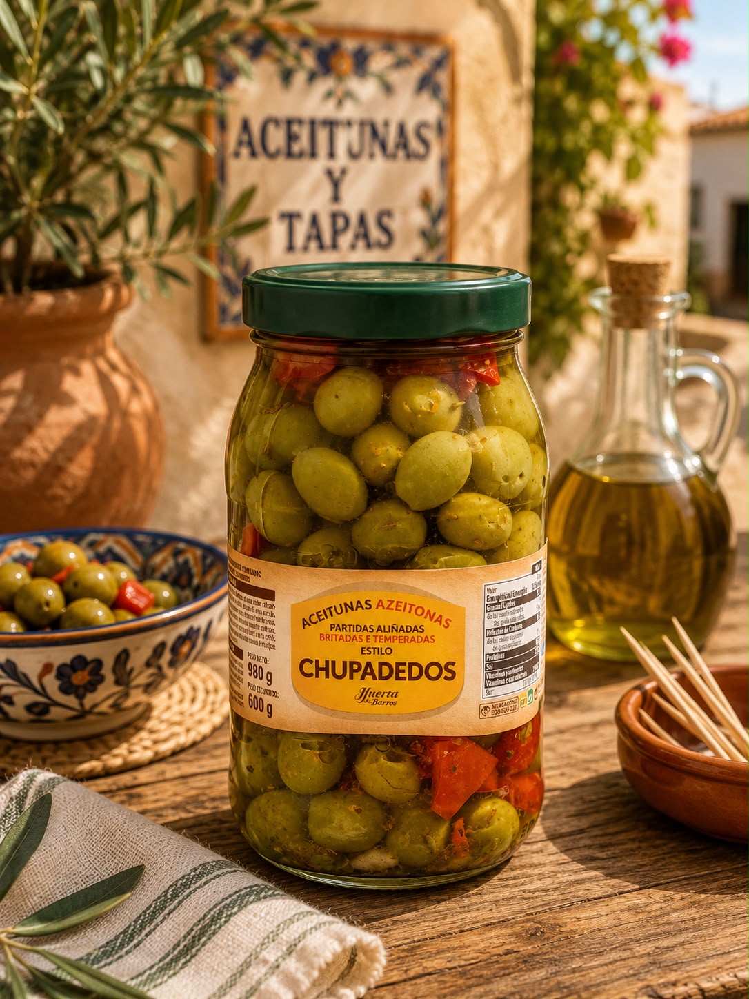 Chupadedos Huerta de Barros – zielone oliwki łamane, marynowane 980 g