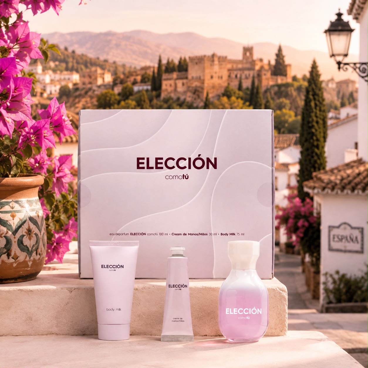 Elección Como Tú – zestaw dla kobiet: woda perfumowana 100 ml + krem do rąk 30 ml + balsam do ciała 75 ml