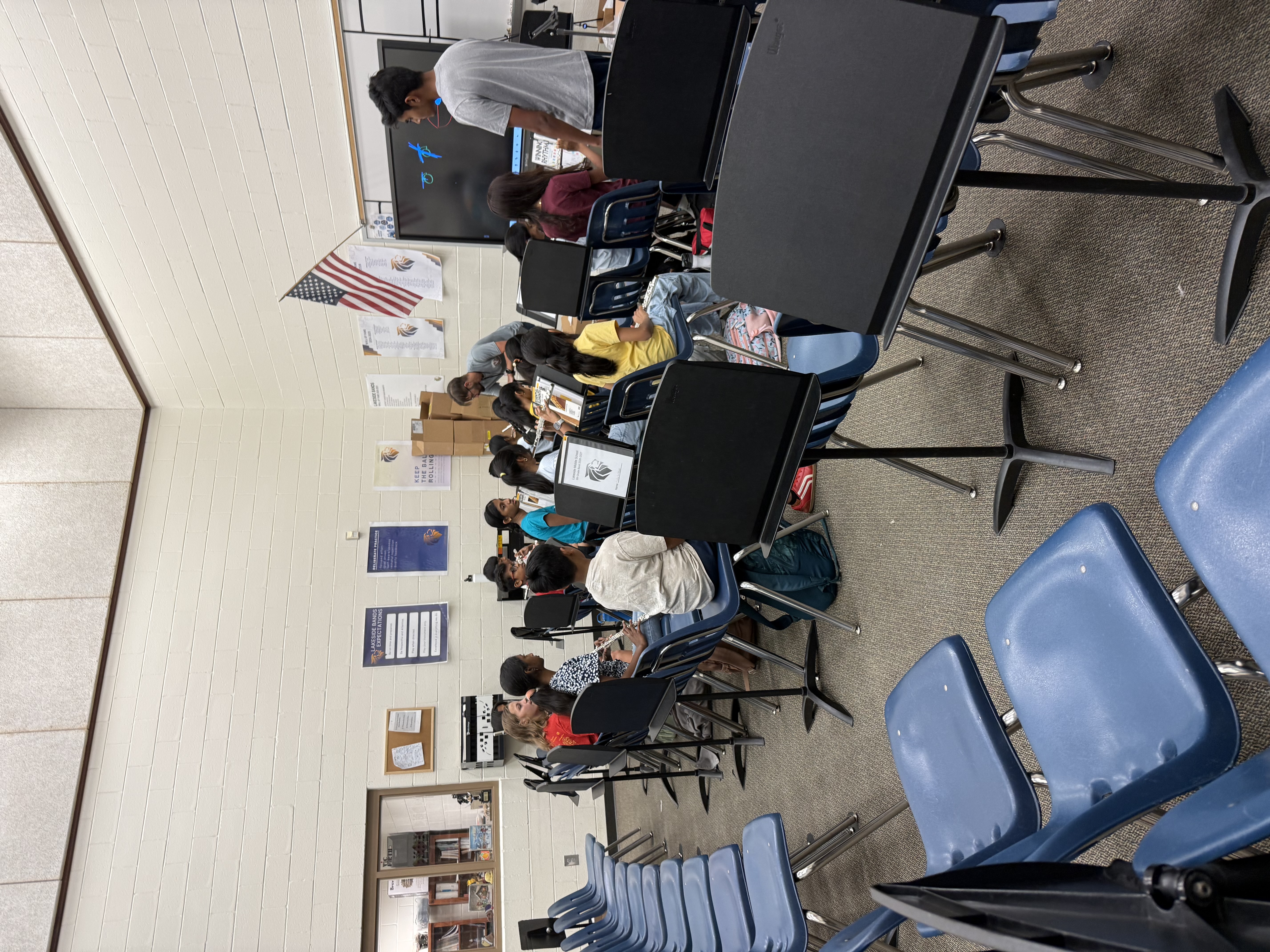 Our very first workshop at Lakeside Middle School (8/31/26)! Volunteers: Vatsin Baradwaaj (Flute), Sai Krishna (Tuba). Attendance: 30 Students - photo 1