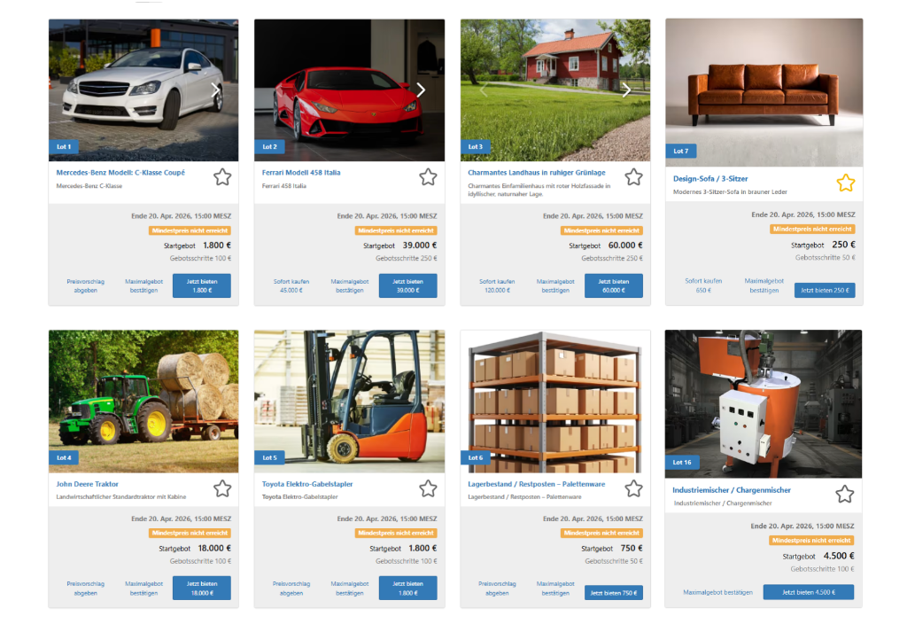 FurtherSales auction platform demo preview