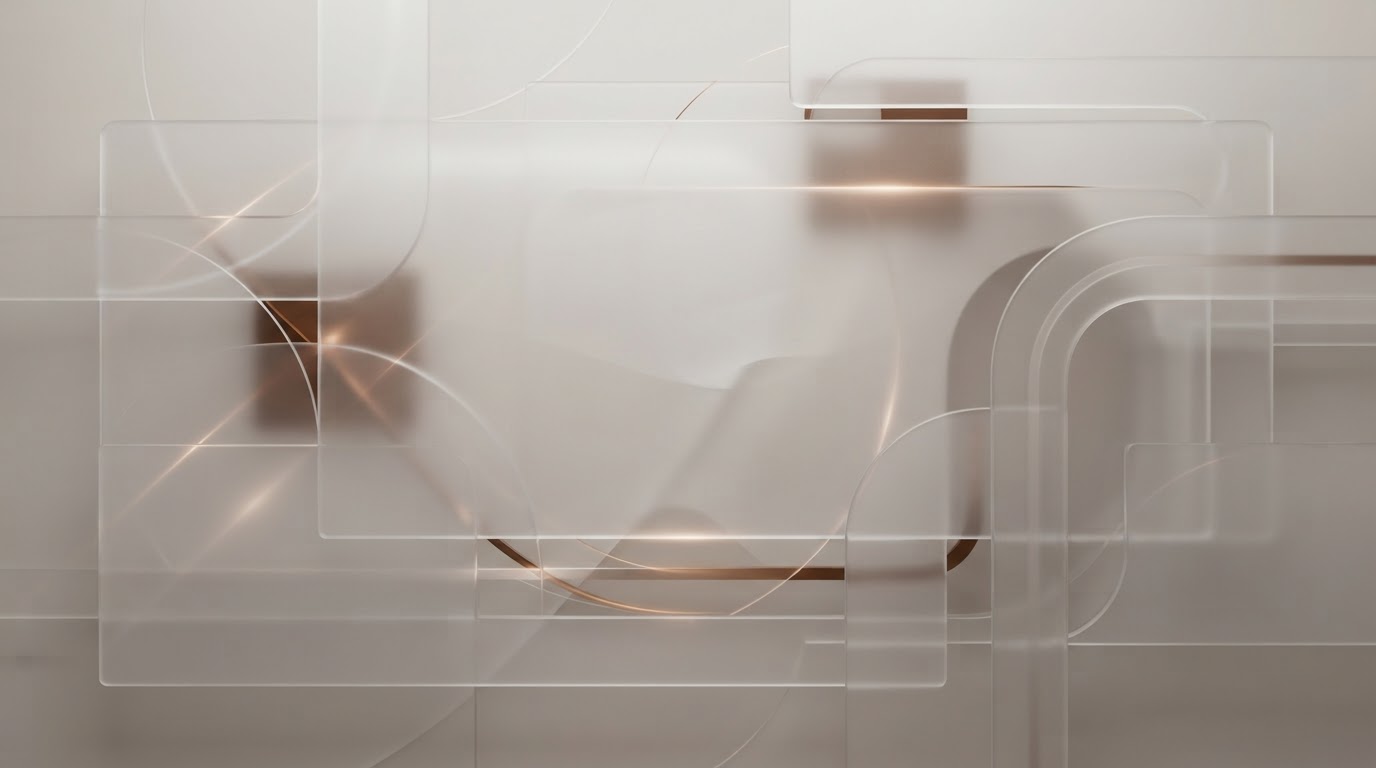 Layered frosted glass panels on warm grey