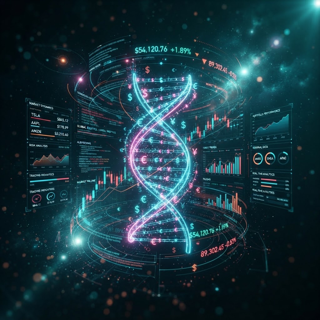 DNA Financeiro 3D da Central Animus — visualização holográfica de receitas e despesas