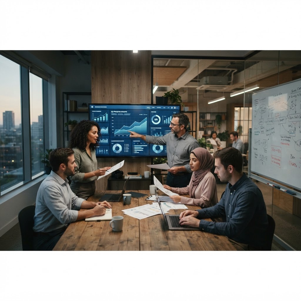Researchers analysing data together