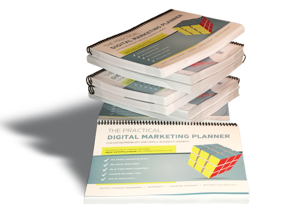 The Practical Digital Marketing Planner — stack of workbooks
