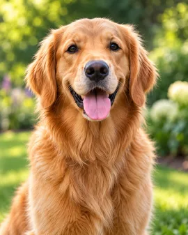 Golden Retriever portrait smiling with tongue out