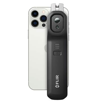 FLIR Edge Pro thermal imaging camera attached to a smartphone