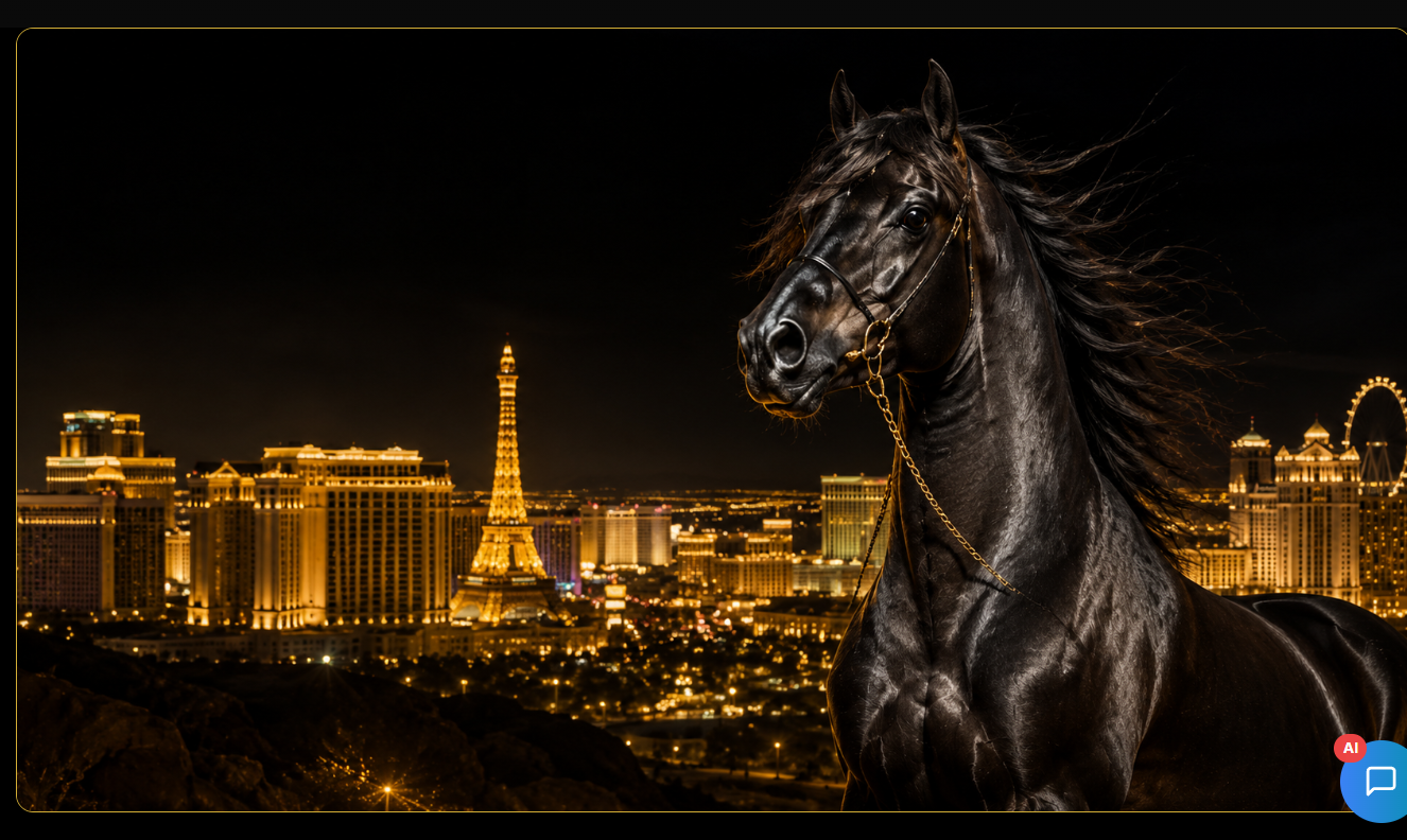 Black horse overlooking the Las Vegas Strip at night