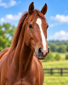 Brown horse head profile with white facial blaze
