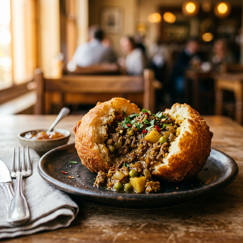 Classic Curried Vetkoek with Mince