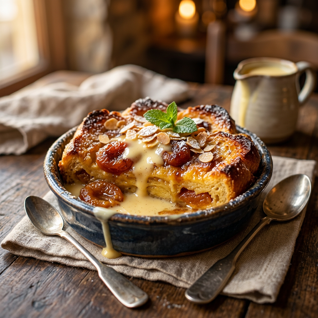 Traditional Apricot Bread and Butter Pudding