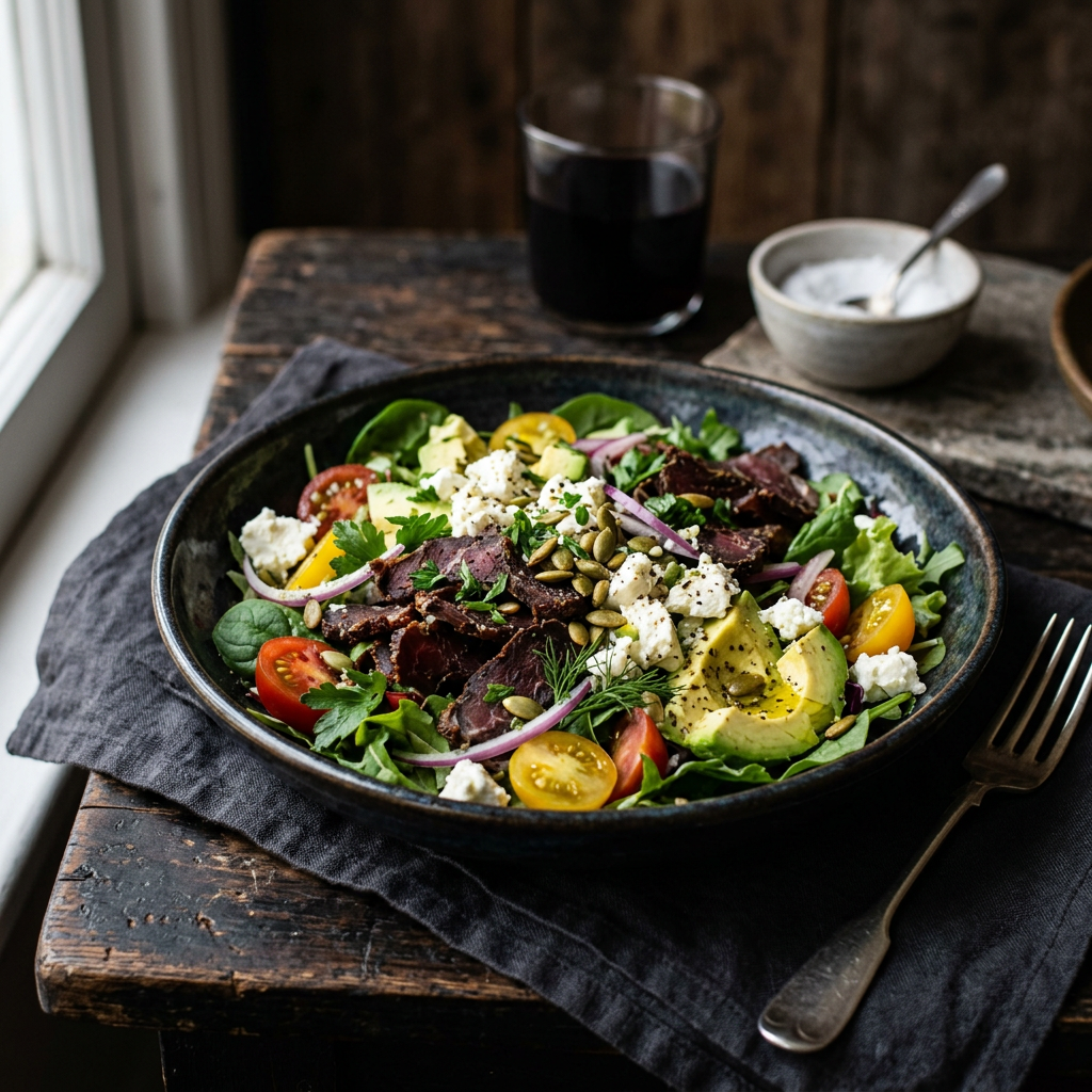 Classic Biltong, Avocado, and Feta Salad