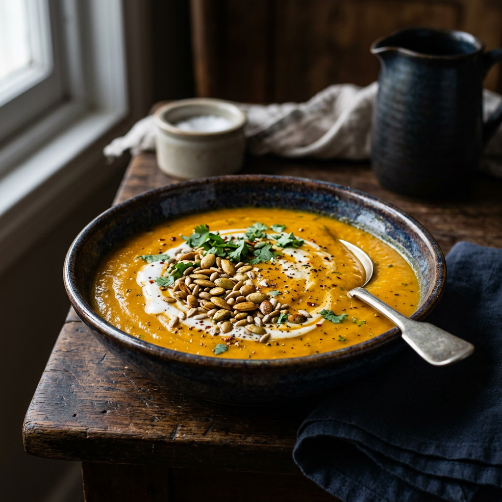 Traditional South African Butternut Soup with Toasted Seeds