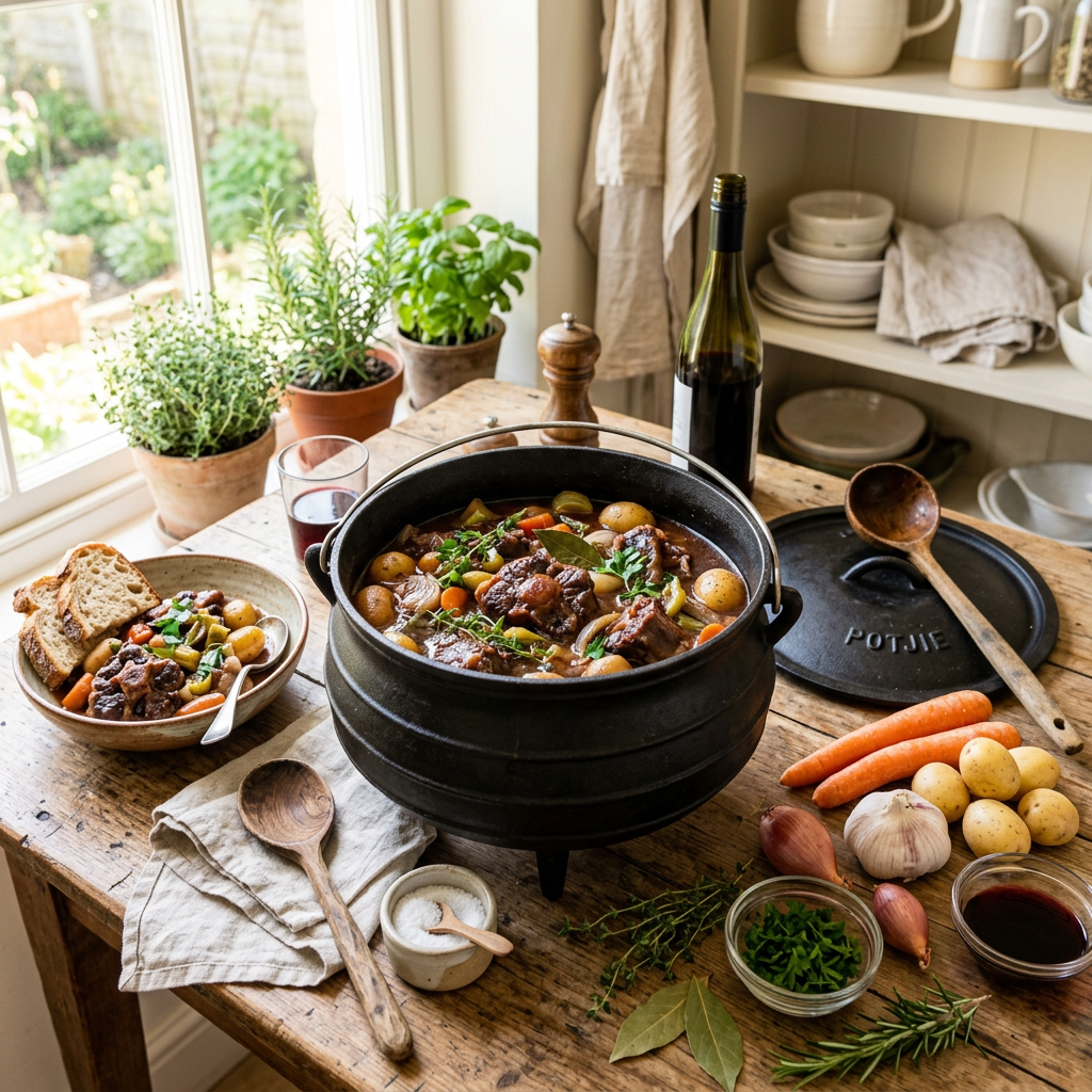Traditional Red Wine Oxtail Potjie