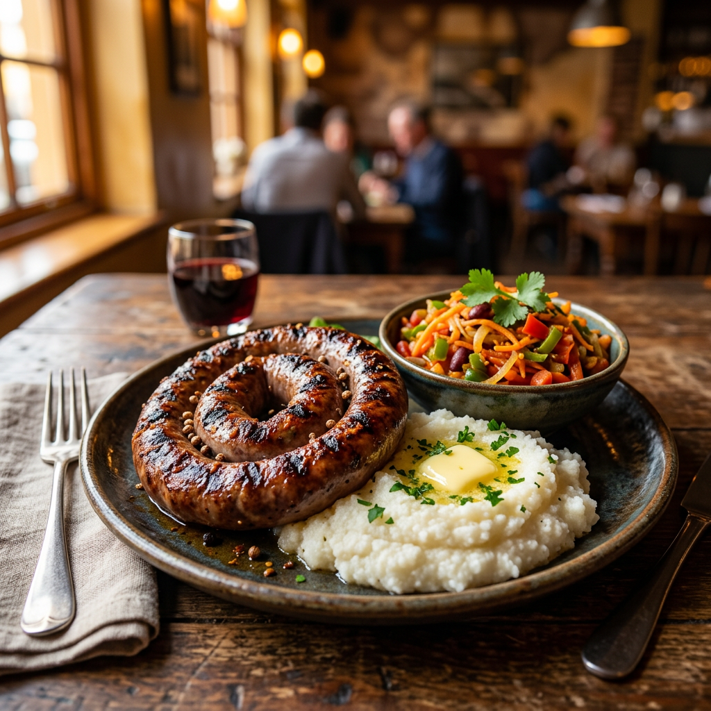 Traditional Beef Boerewors with Stywe Pap and Mild Chakalaka