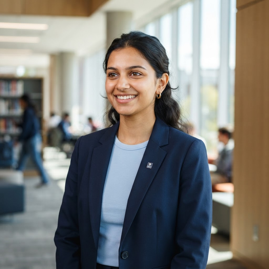 iCareer Compass user — professional woman in navy blazer