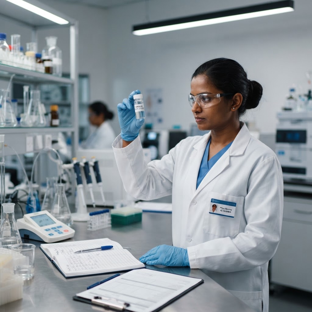 Indian QC scientist testing water sample