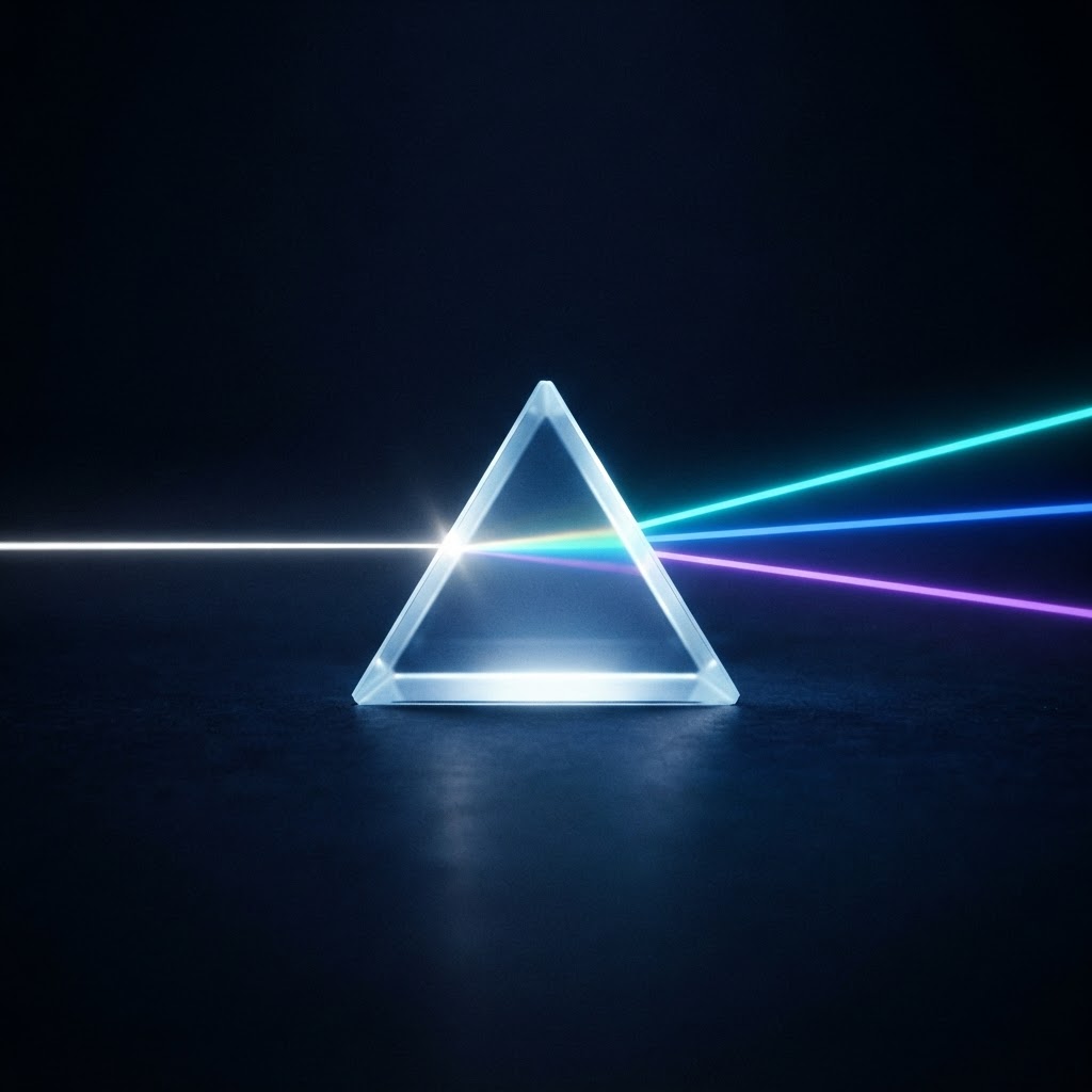 Prism splitting light into a spectrum