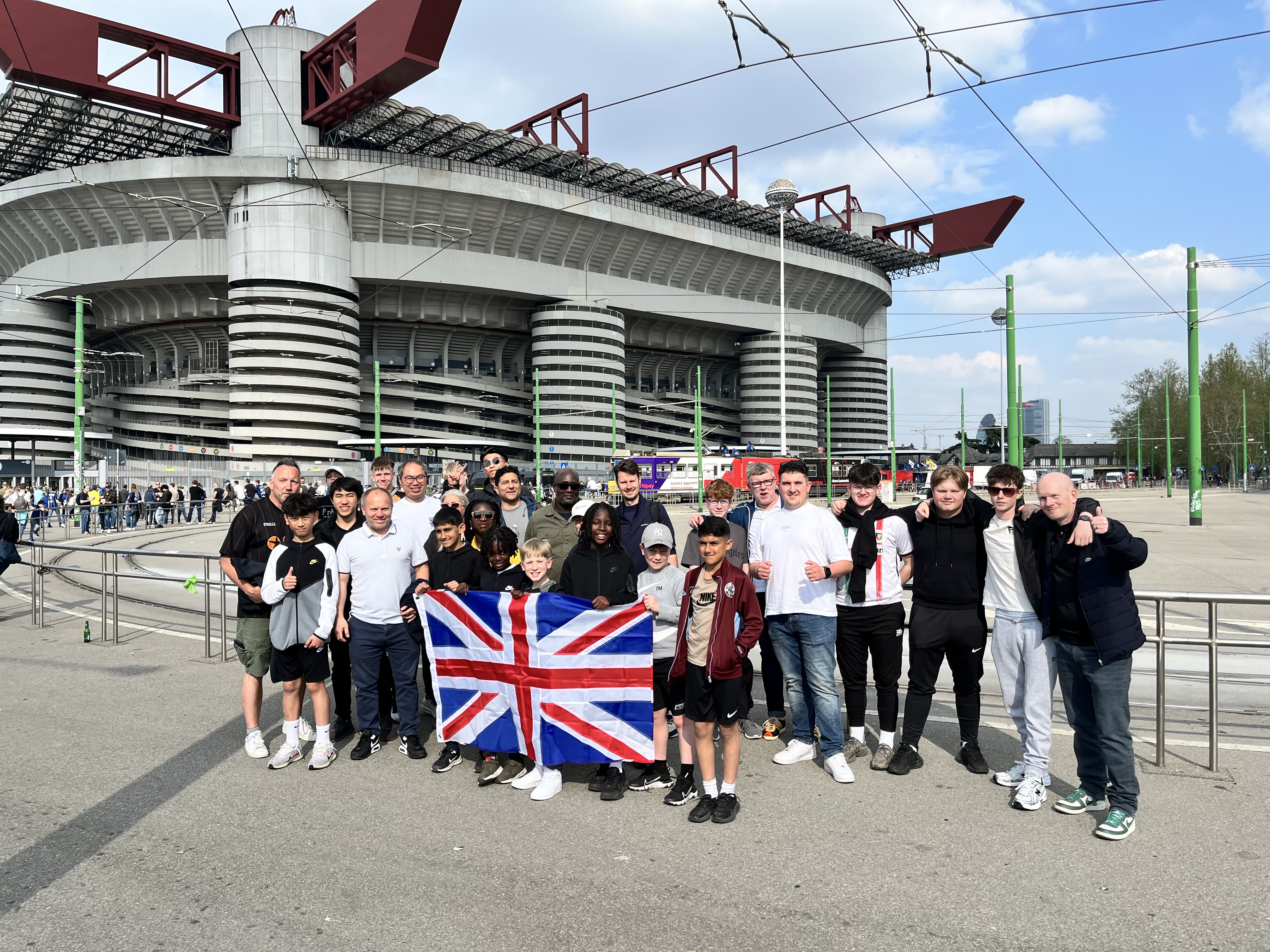 Onside group on tour in Italy outside the San Siro Stadium