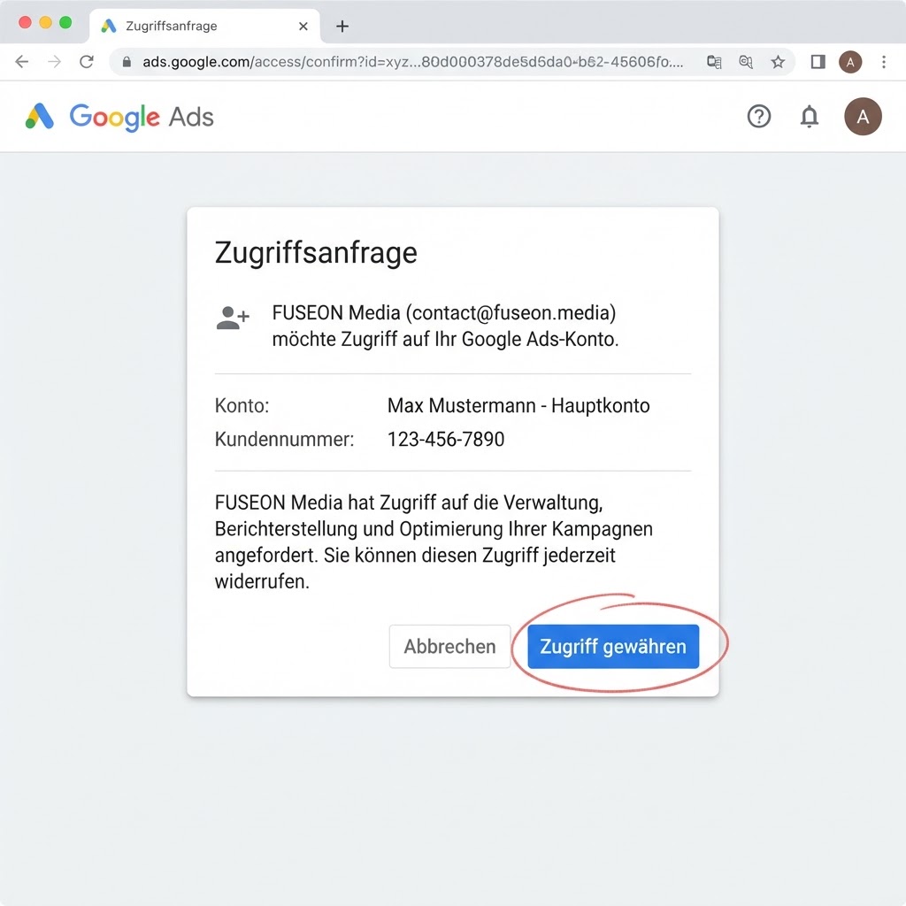 So sieht die Bestätigungsseite aus. Prüfe, ob „FUSEON" dort steht.
