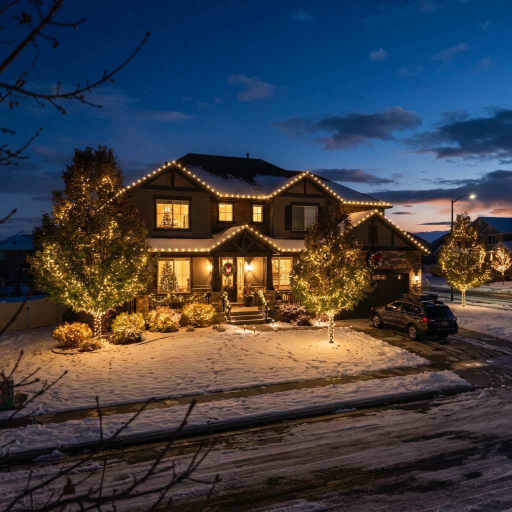 Home with professional Christmas light installation