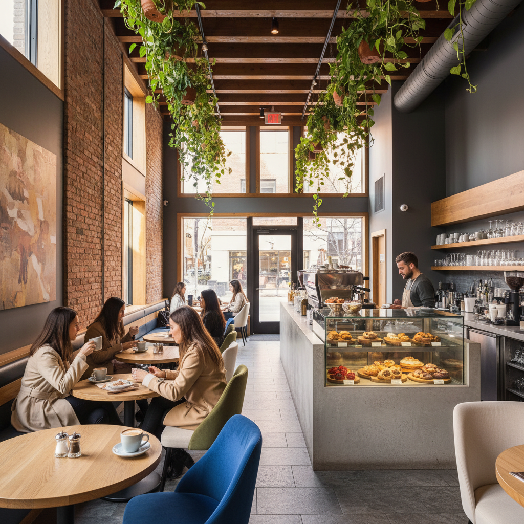 Cozy upscale cafe interior on Cumberland Street in Yorkville Toronto