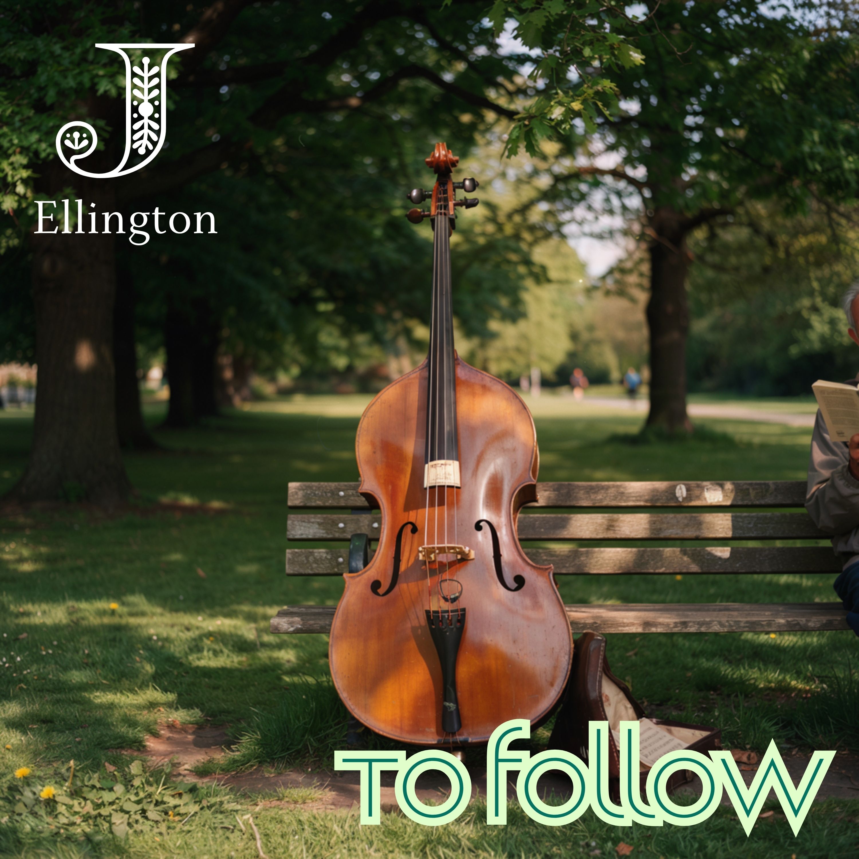 A cello resting on a park bench in a lush green park — music and praise in nature