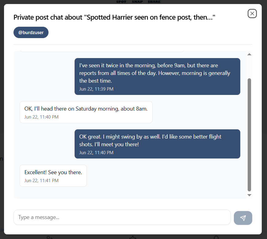 Private post chat dialog example