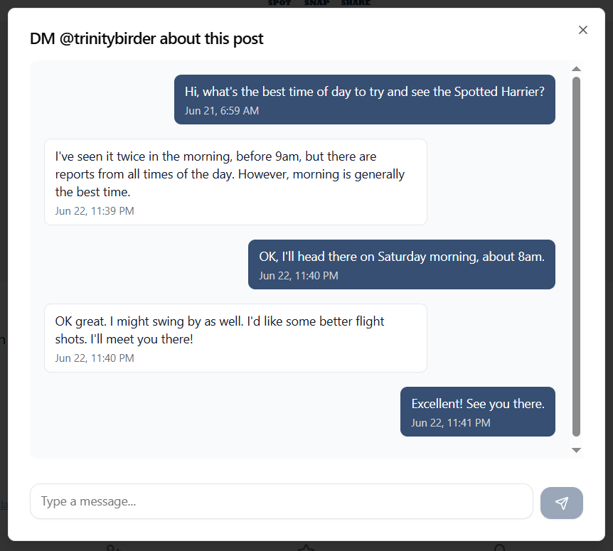 Private direct message chat example