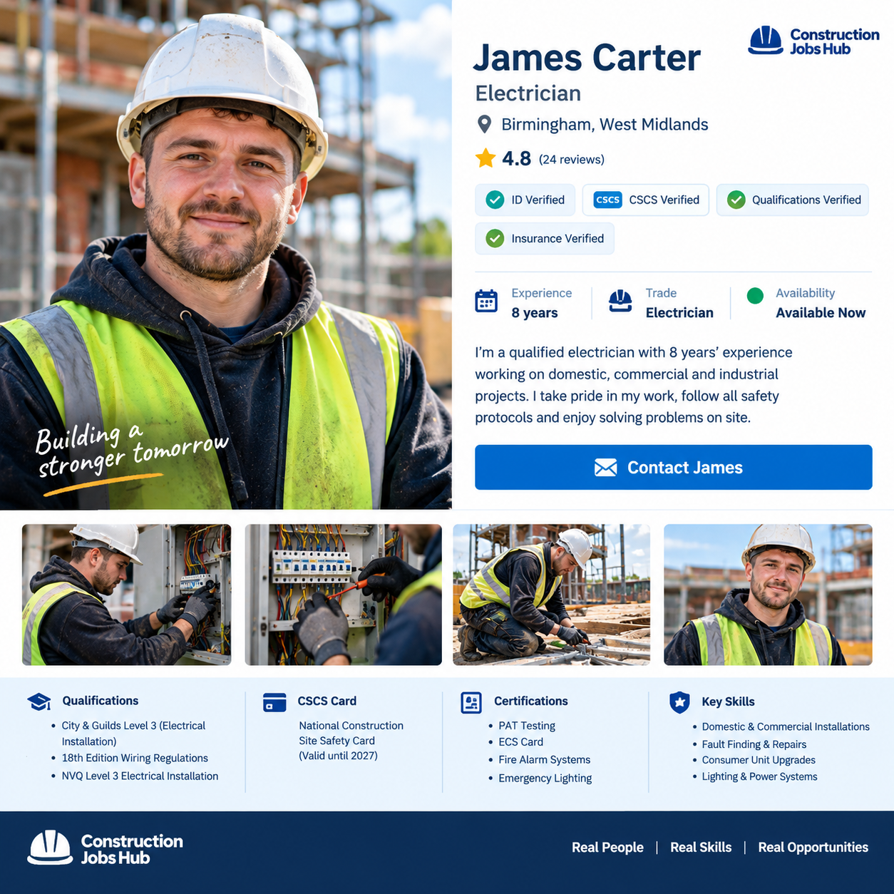 Example Digital Work Profile for an electrician