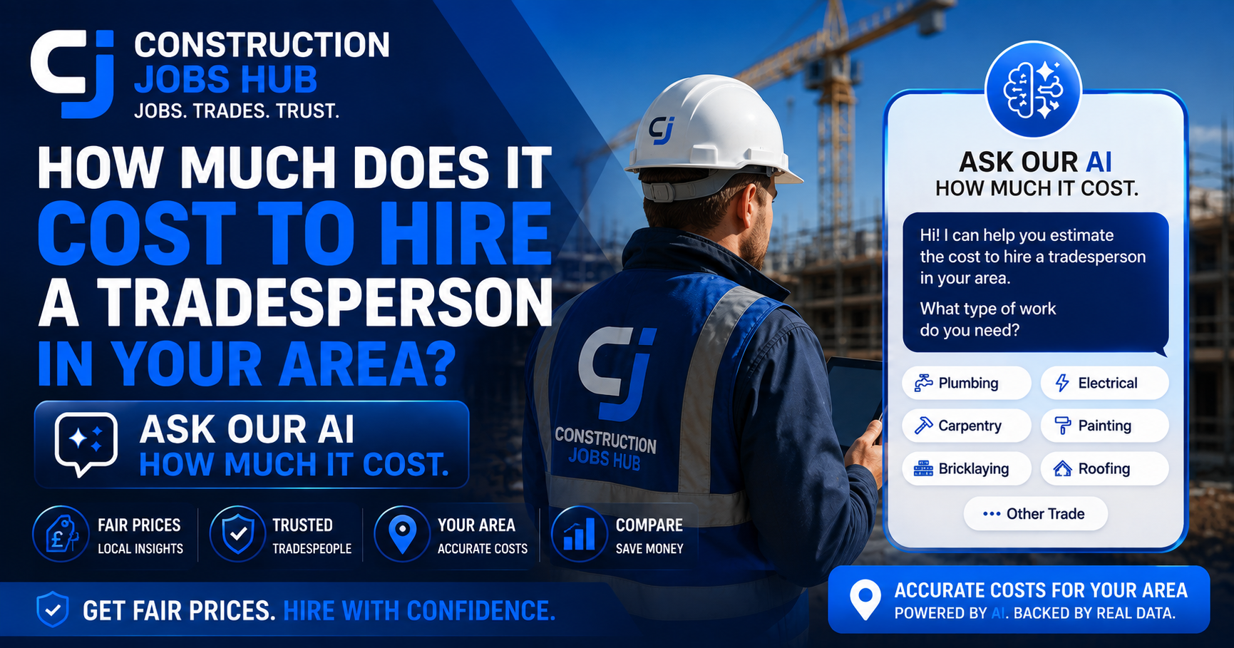 How much does it cost to hire a tradesperson in your area? Ask our AI — Construction Jobs Hub.