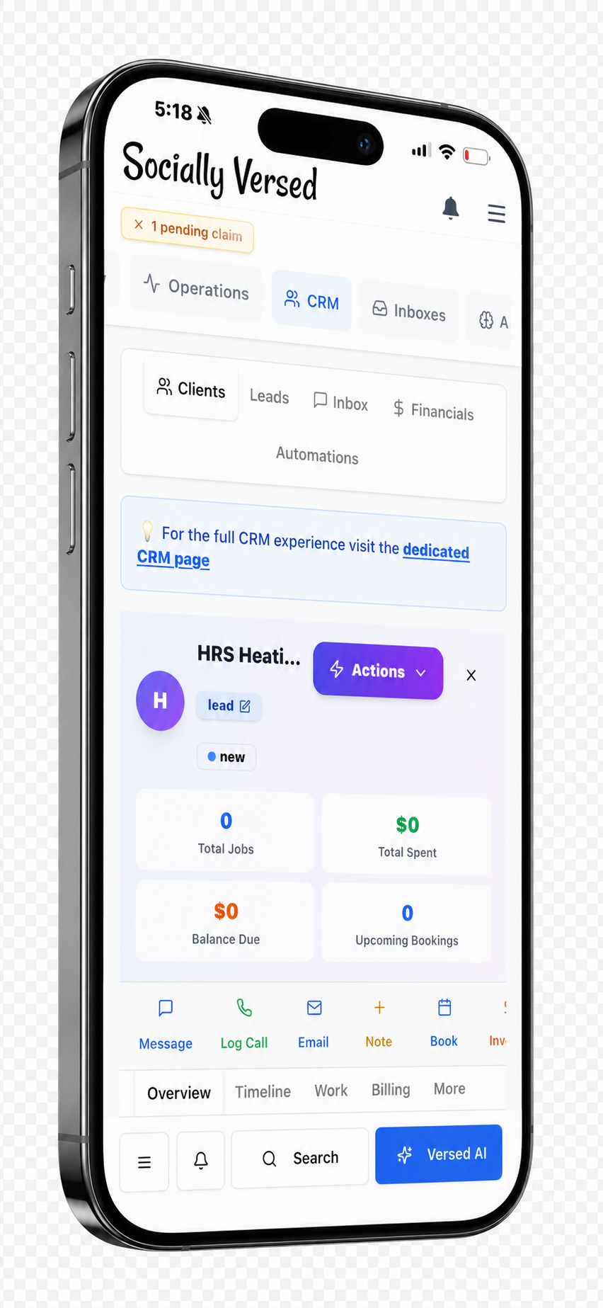Socially Versed app — CRM & clients
