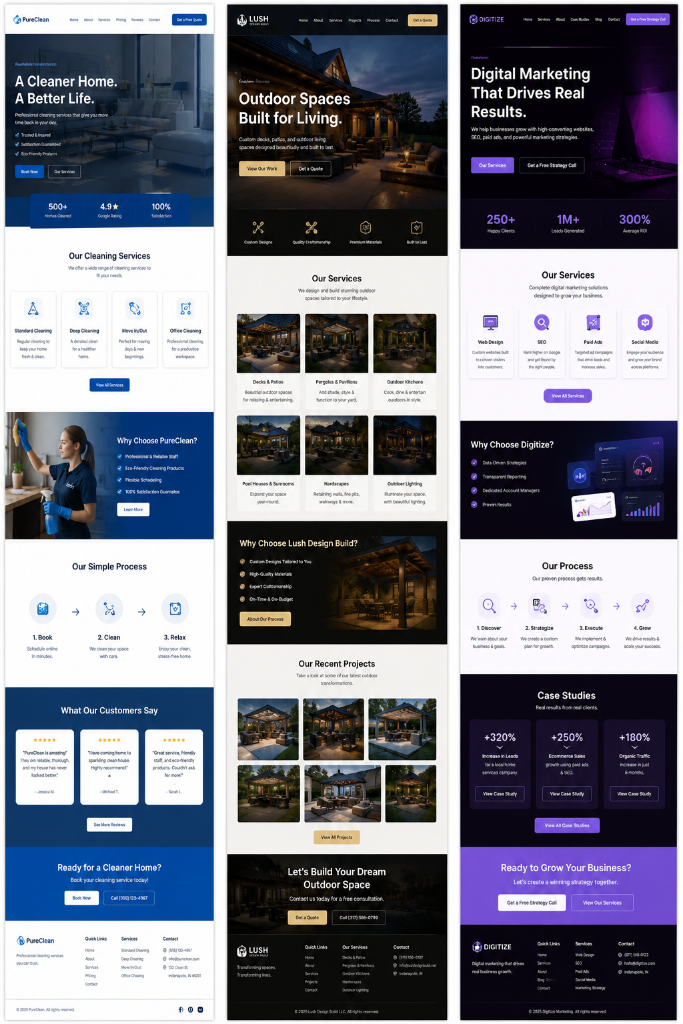 Cleaning · Outdoor · Marketing website example