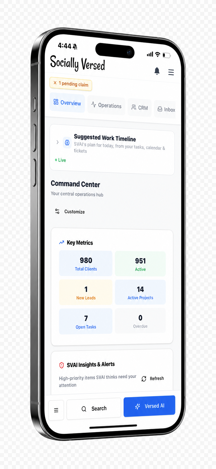 Socially Versed app — Business dashboard