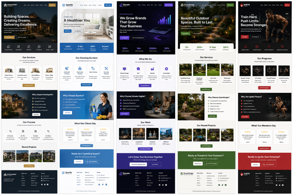 Construction · Fitness · Landscaping website example